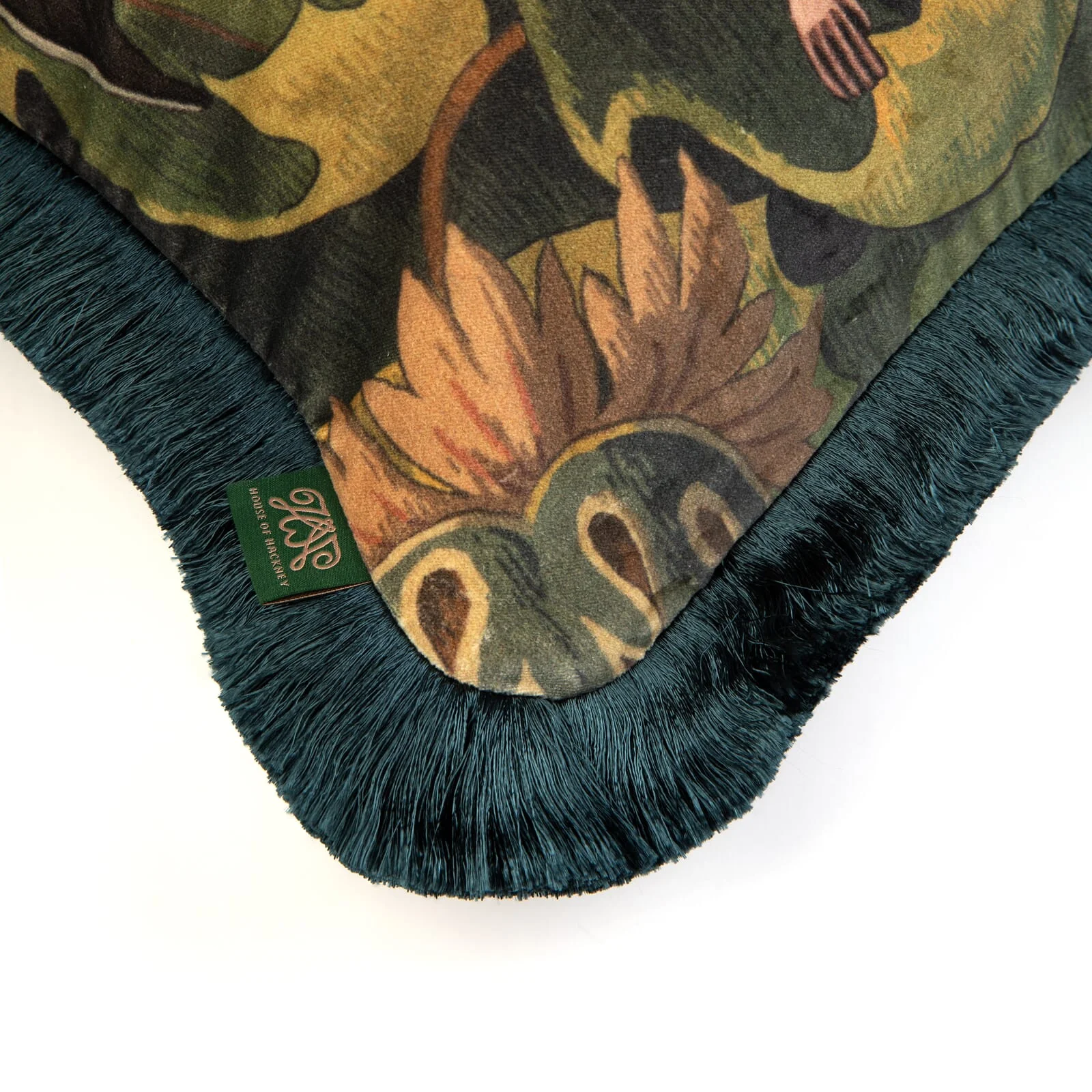 VESPERTINE Medium Fringed Velvet Cushion - Verde - Image 4